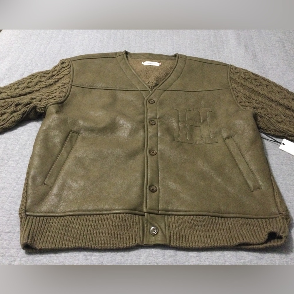 Honor the Gift Olive Vegan Leather And Knit Cardigan Men’s - Picture 2 of 8